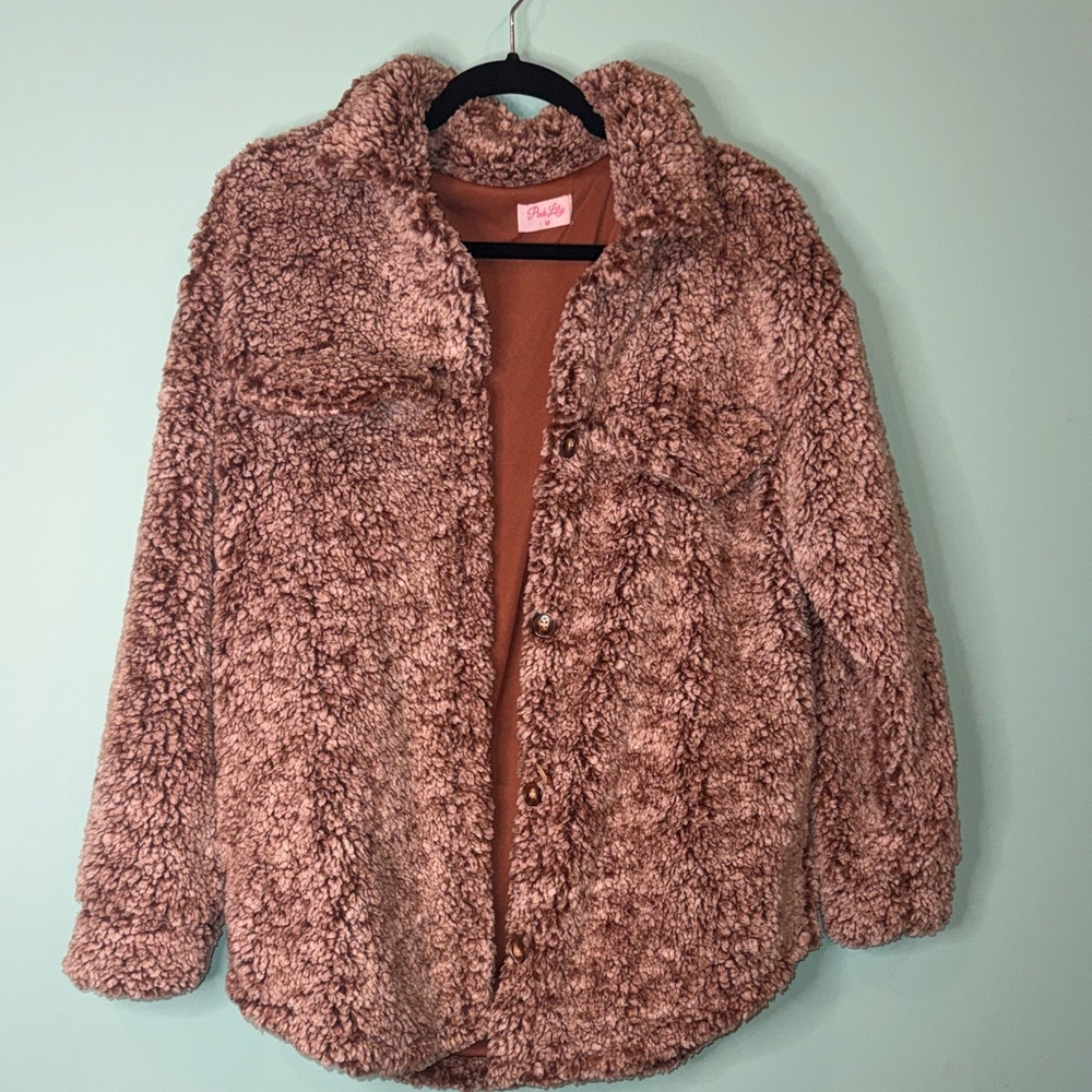Pink Lilly Plush Brown Sherpa shirt Jacket